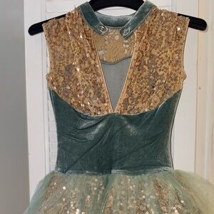 Elegant Green and Gold Kids Dress